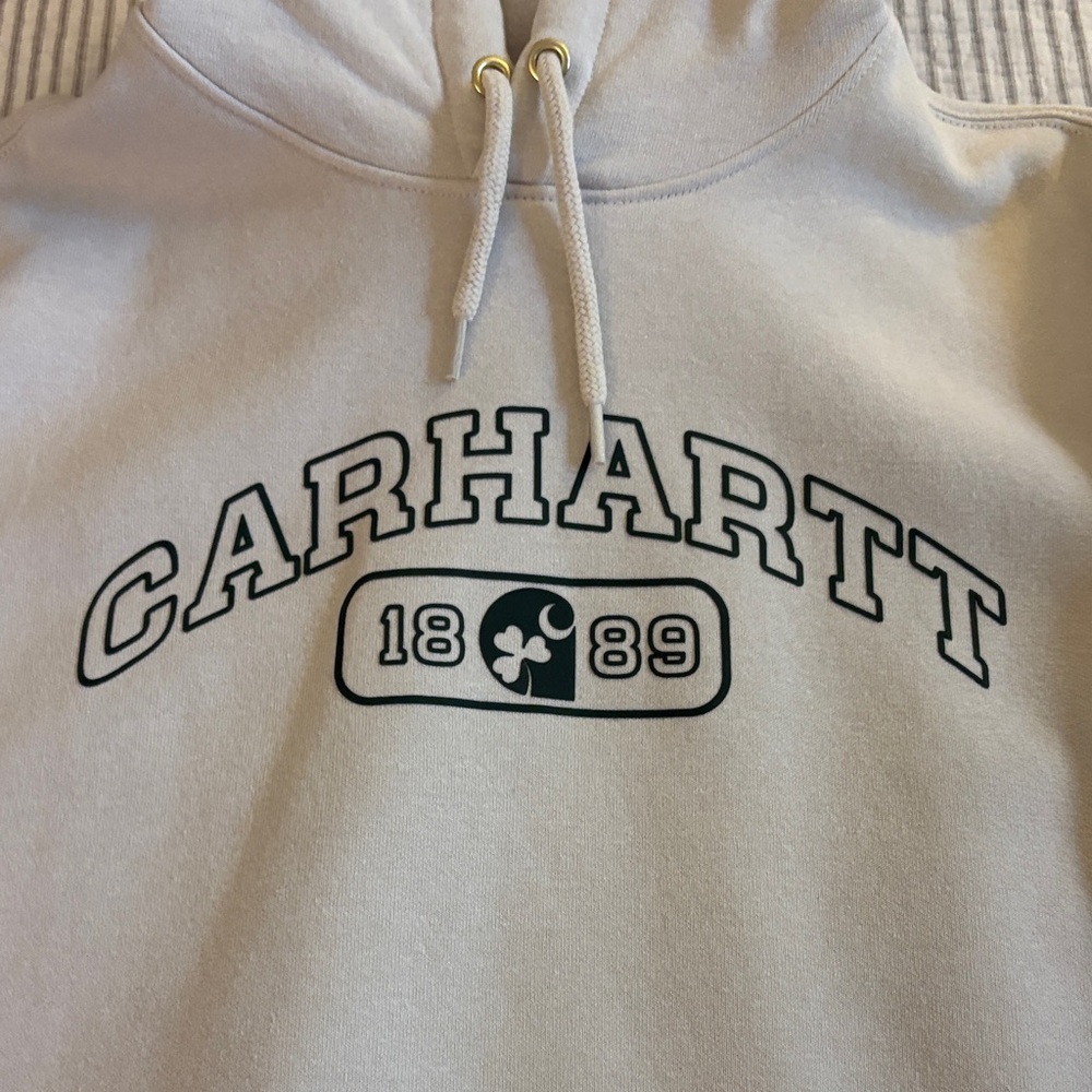 Carhartt Women’s Cream Hoodie with Green Graphic ~ Size Medium ~ EUC - Picture 3 of 7